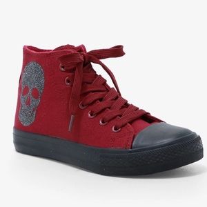 Hot Topic Hightop Sneakers Burgundy Black Skull 9